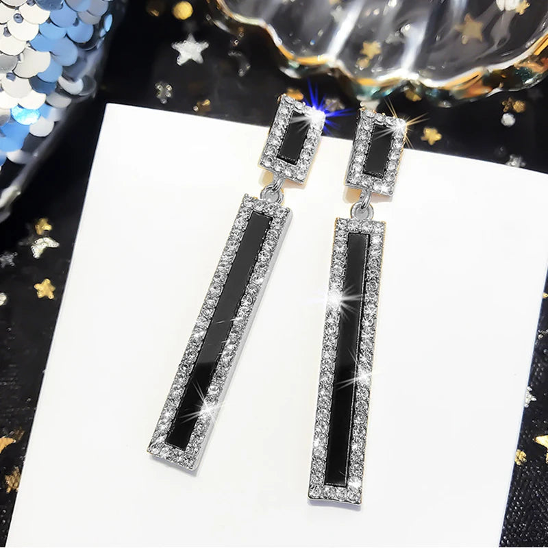 Rhinestone Enamel Rectangle Drop Earrings for Women