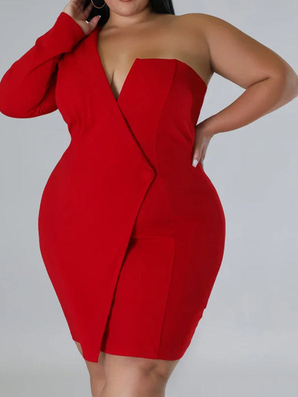 Plus Size Dress Long Sleeve V Neck Solid Sexy Mini Suit Dress Party Dresses