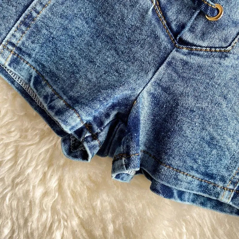 Denim Shorts Sets Shirts+Shorts Jeans 2 Pieces Sets Outfit