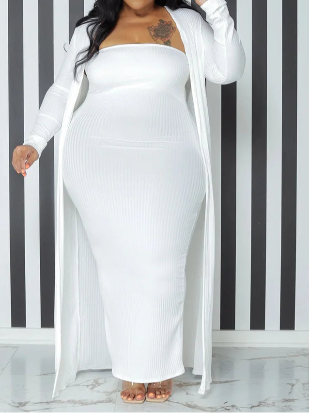 Plus Size Dress Sets 2 Piece Outfits Maxi Dress and Cover Coat Matching Suit