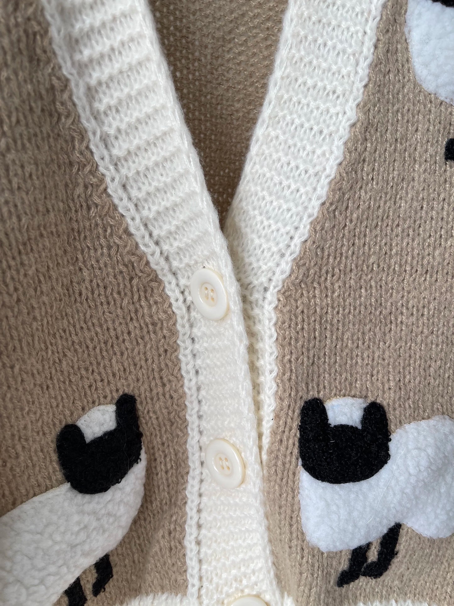 Sheep Pattern Crochet Chunky Knit Cardigan Cute Cartoon V Neck Sweater