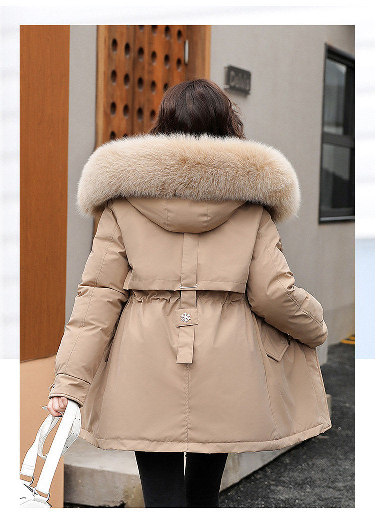 Women Long Wool Lined Hooded Parkas Winter Jacket