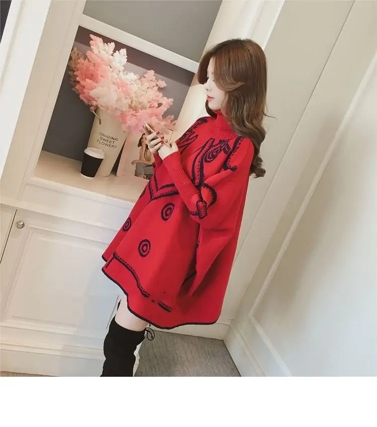 Turtleneck Loose Sweater Knit Pullover Jumper Women Clothing Bat sleeve Sweater