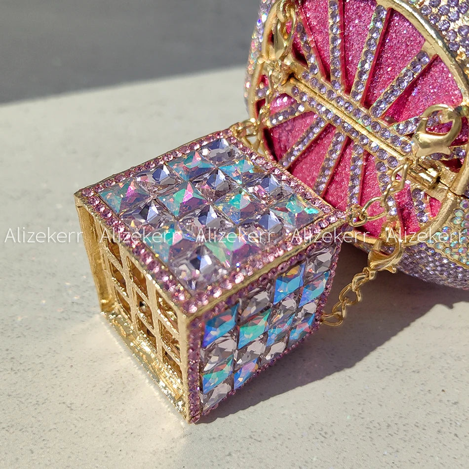 Balloon Shaped Crystal Evening Bags Women Luxury Classy Unique Clutch Purse