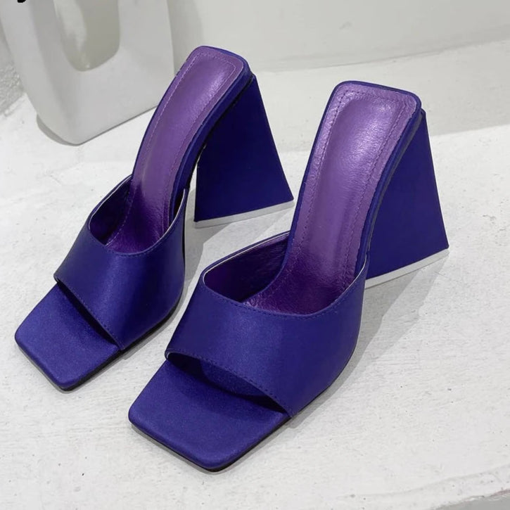 Silk Triangle Square Heels Heel Woman Slippers Sexy Street Party Square Toe Heels