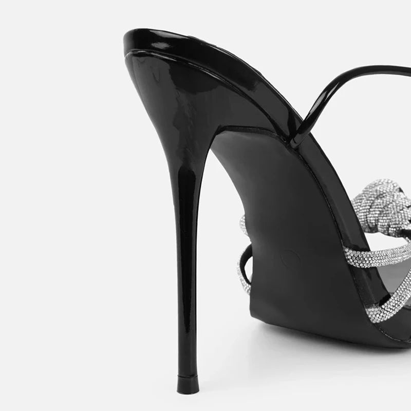 Silver Crystal Narrow Band Women's Heel Sandals Summer Party Wedding Prom Shoes Platform Open Toe High Heels