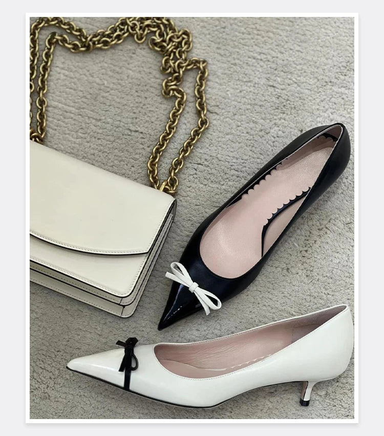 Butterfly Knot Color Blocked Shoes for Women Pointed Shallow Mouth Slim Heel High Heels