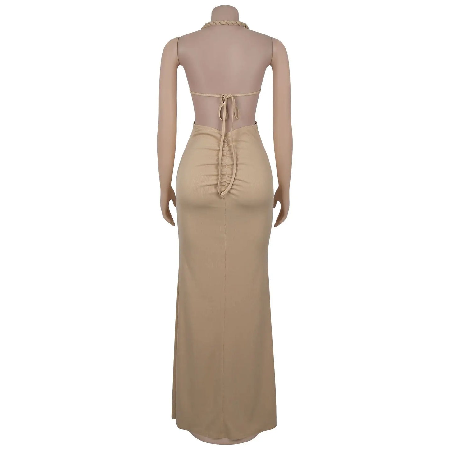 Women Summer Peach Buttocks Backless Sleeveless Split Hollow Midnight Maxi Bodycon Dress