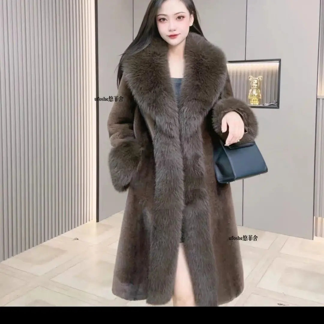 Faux Fur Coats Women Long Coat Thick Warm Turn Down Collar Jacket