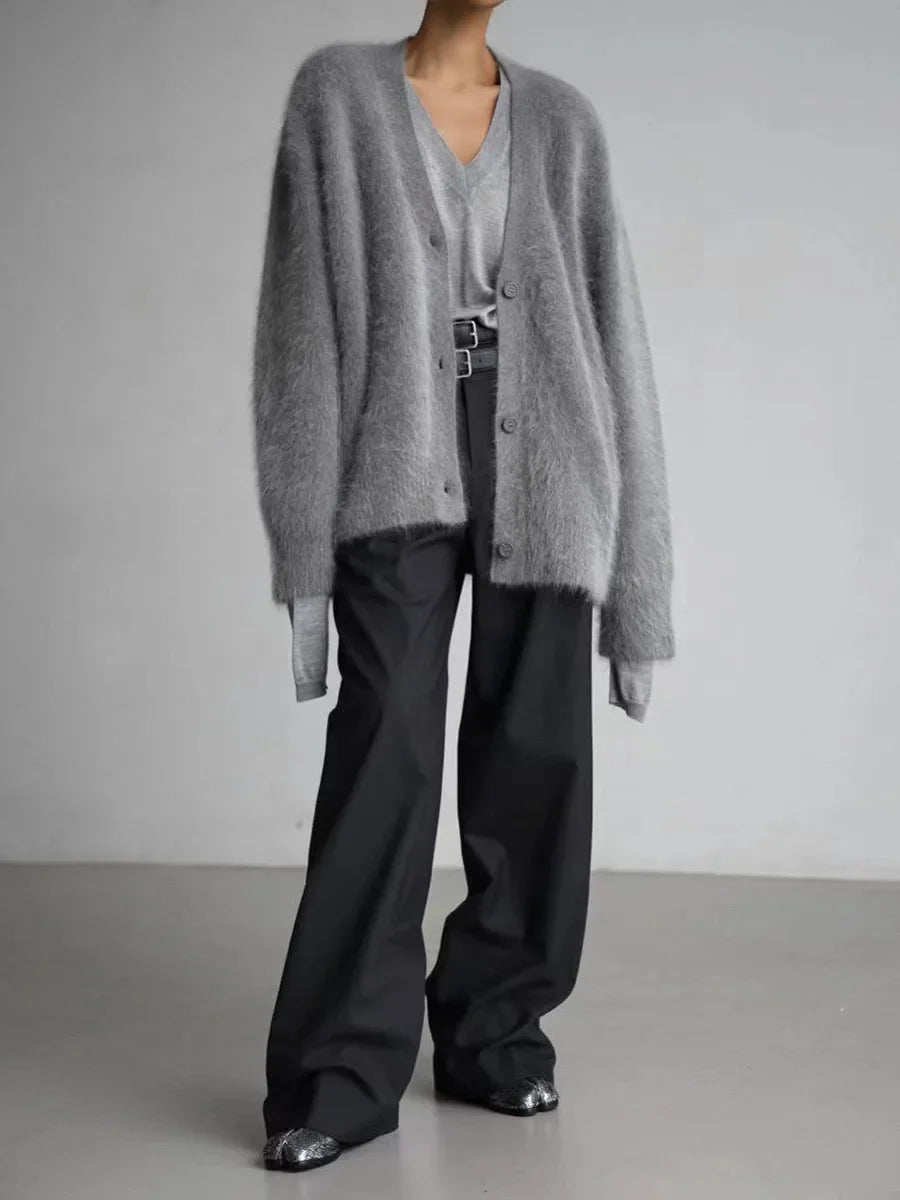 Women's Cardigans Korean Fashion V-neck Sweater Coat Long Sleeve Oversized Sweater