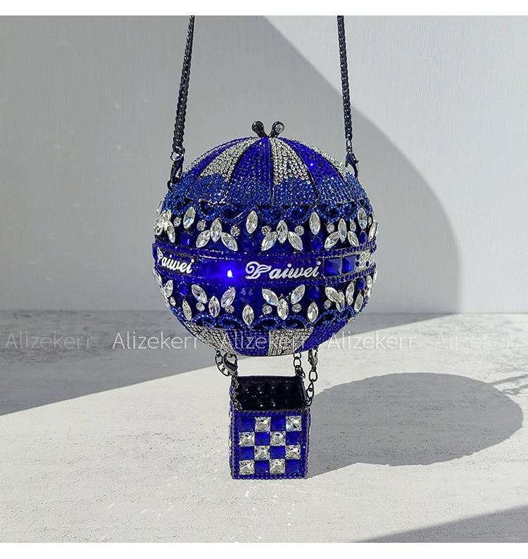 Balloon Shaped Crystal Evening Bags Women Luxury Classy Unique Clutch Purse