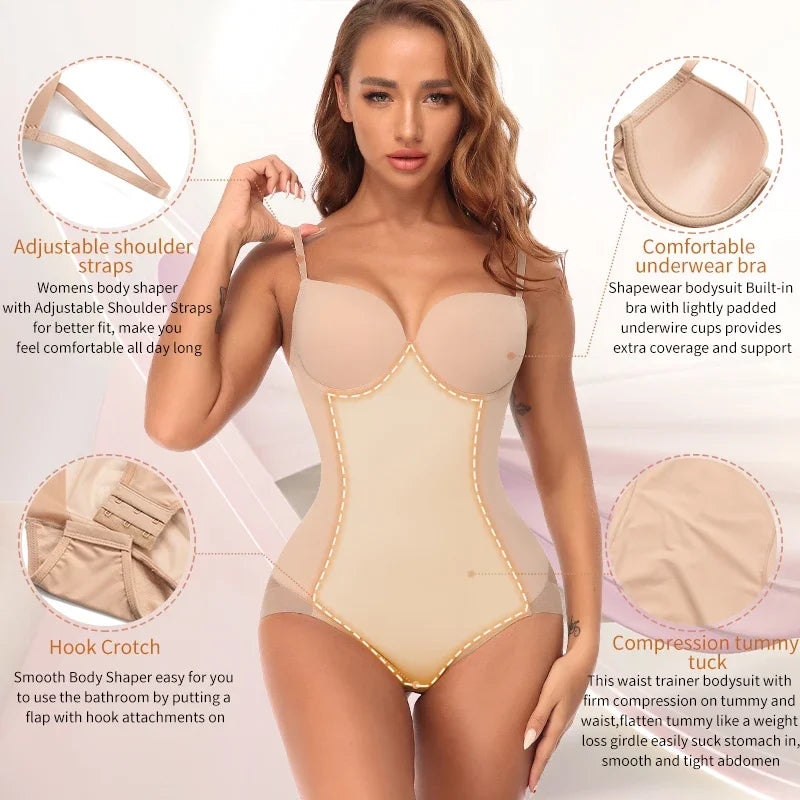 Postpartum Waist Trainer Shapewear for Women Tummy Control Dress Backless Bodysuit Tops Body Shaper with Built-in Bra