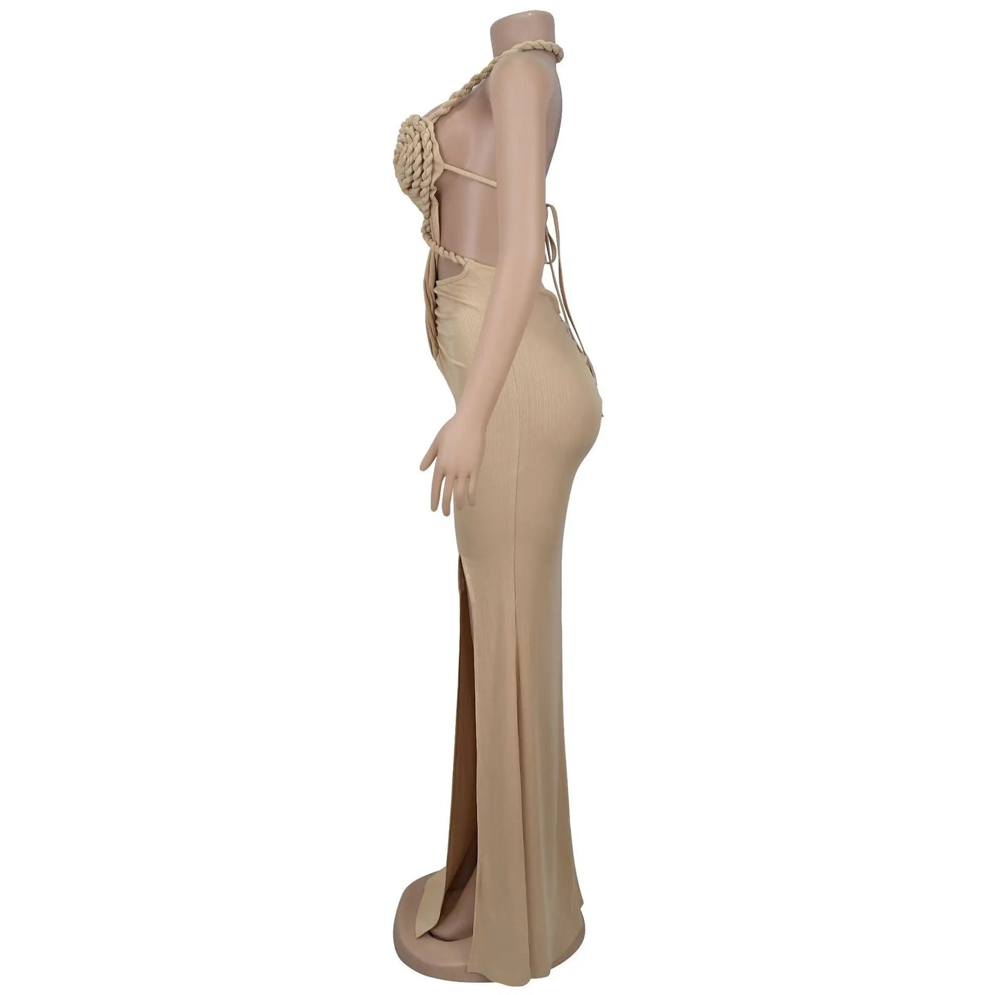 Women Summer Peach Buttocks Backless Sleeveless Split Hollow Midnight Maxi Bodycon Dress