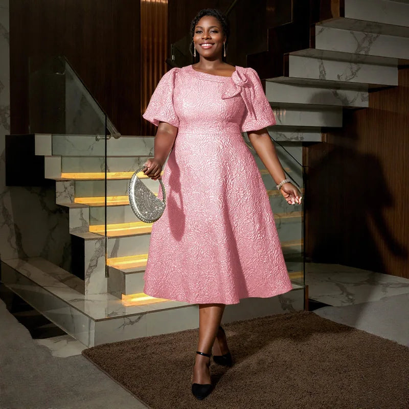 Women Plus Size Jacquard Dress A-Line Party Banquet Dress Cocktail Dress