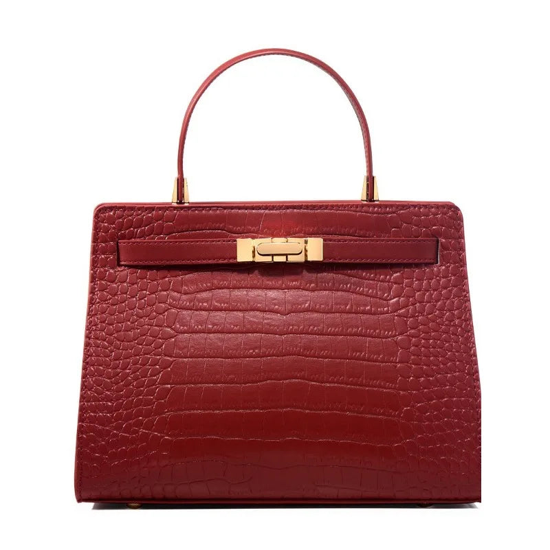 Genuine Leather Women's Bag, Red Mother's Shoulder Bag