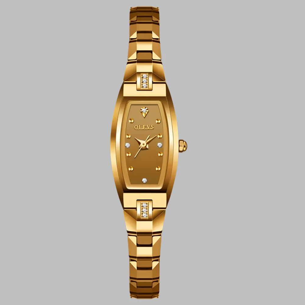 Slim Thin Luxury Tungsten Steel Band Tonneau Design Quartz Ladies Watch