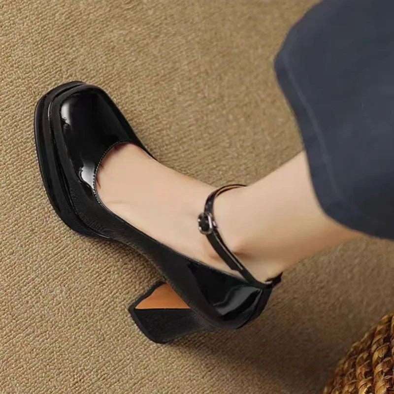 Thick Bottom High Heels for Women Solid Ankle Buckle Elegant Heeled Shoes