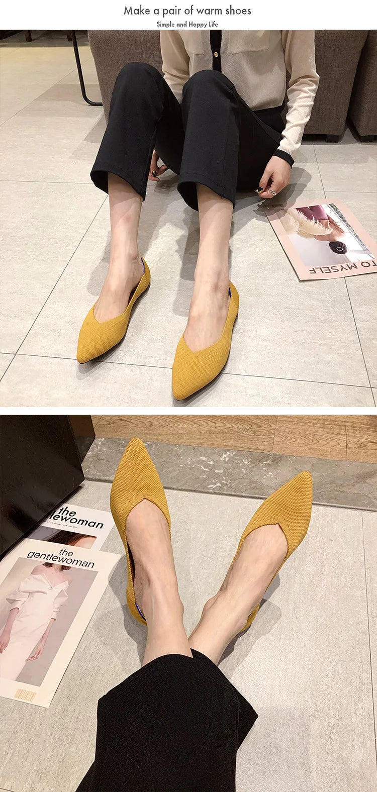 Women's leisure flat shoes pointed knitting elastic comfortable shoes