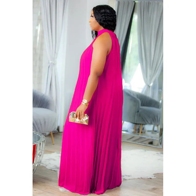 Plus Size Women Maxi Dress sleeveless Halter Hollow Out Maxi Dress