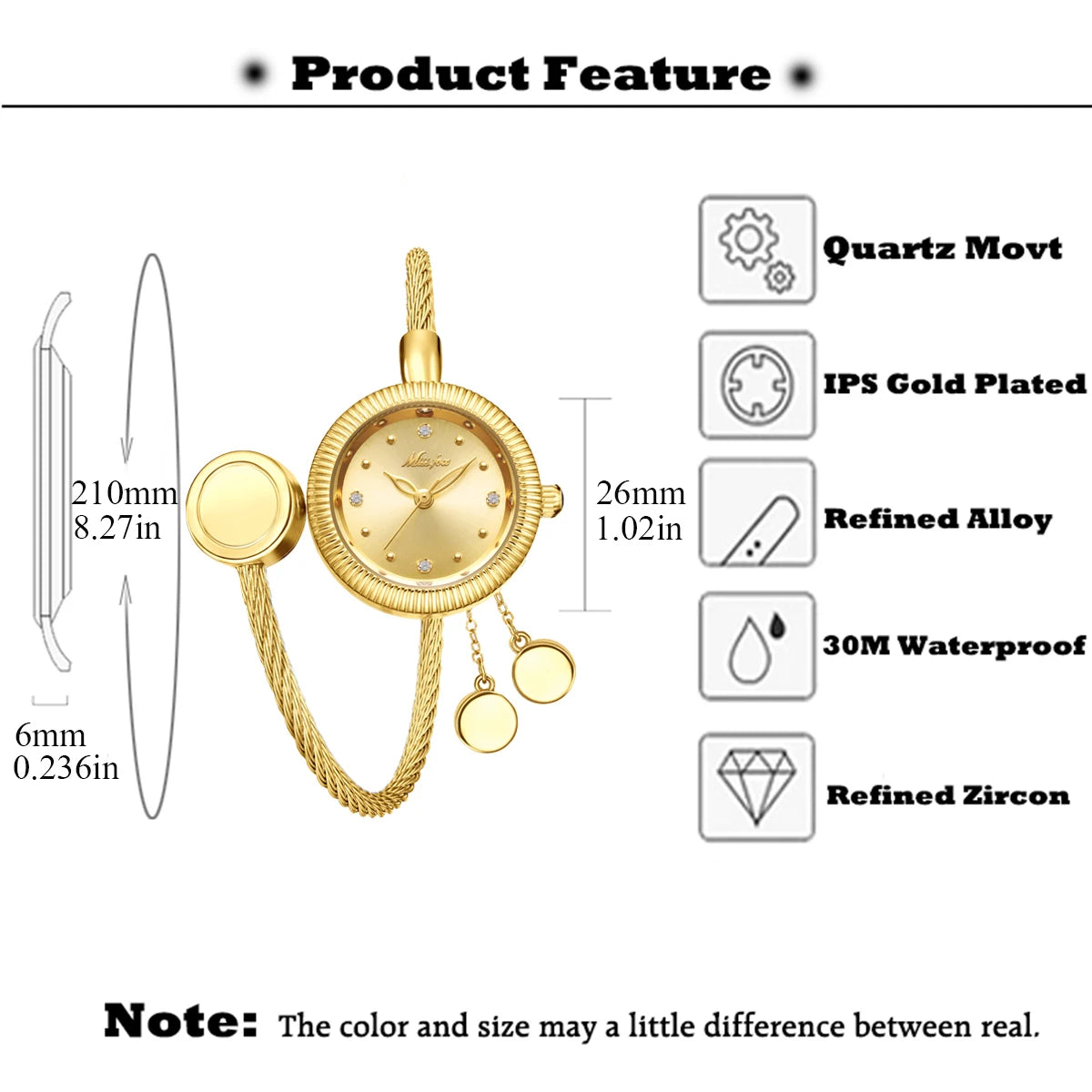 Mini Gold Watches For Women Causal Fashion Open Band Small Watch Power By Battery Ladies Wristwatches