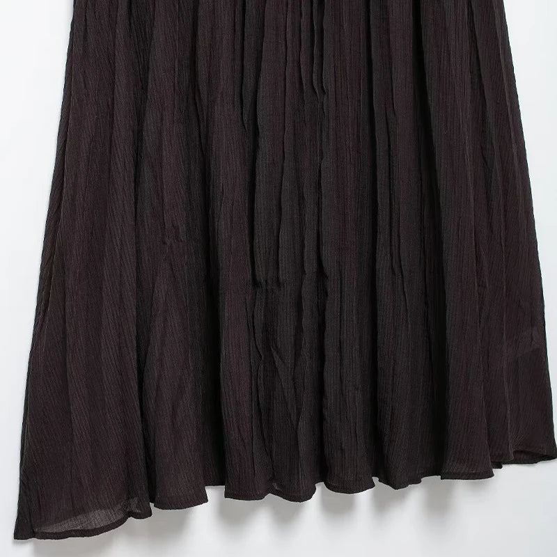 Knitted Patchwork Pleated Side Zipper Midi Skirt Vintage High Waist Female Chic Lady Skirts