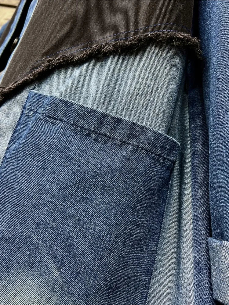 Oversized Denim Autumn Midi Trench Coat for Women
