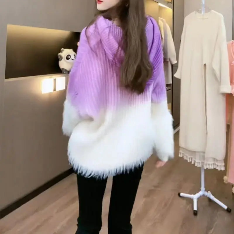 Tassel Pullover Long-Sleeved Sweater Hooded Loose Knitwear