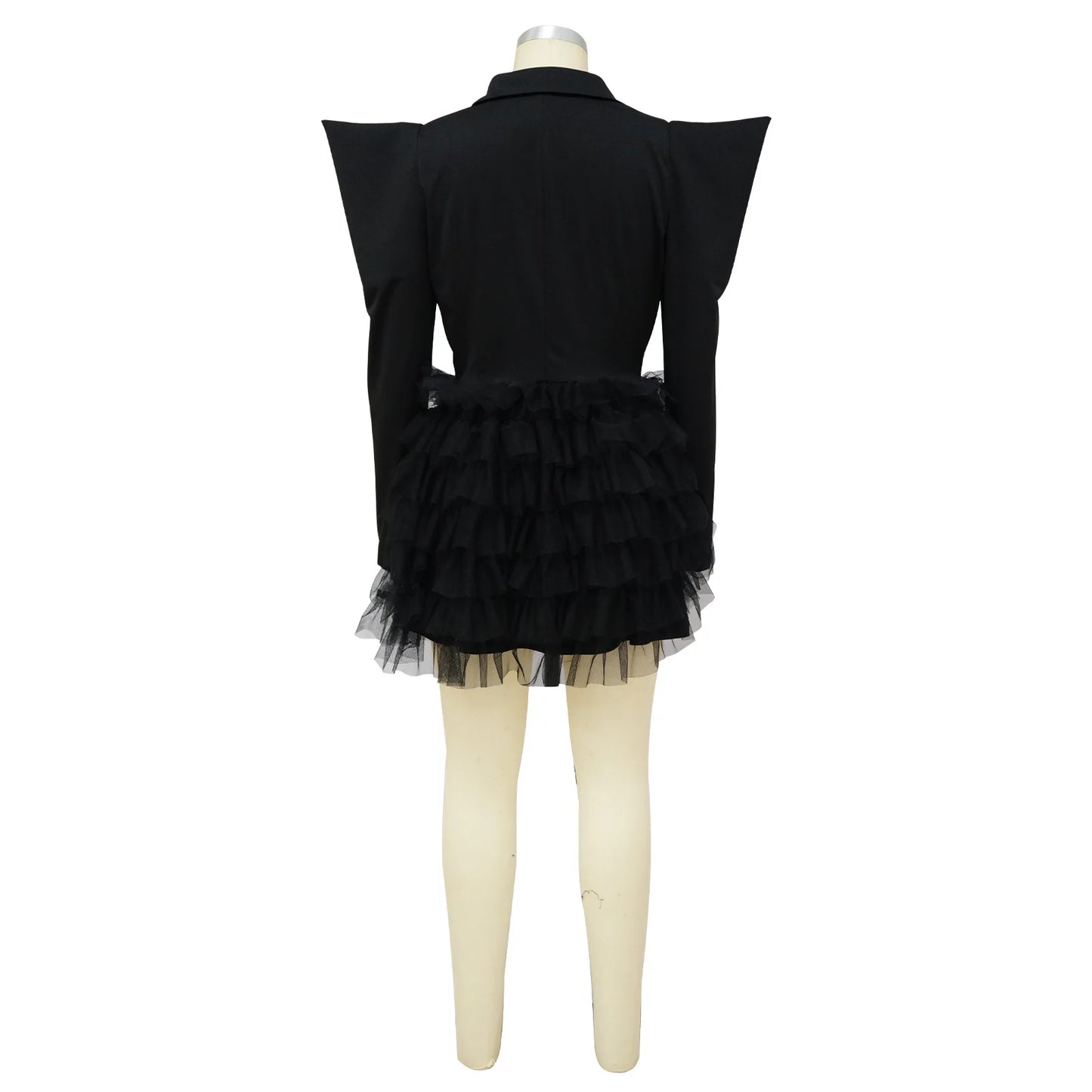 Mesh Paneling Solid Right Shoulders Long Sleeves Cake Dress For Women