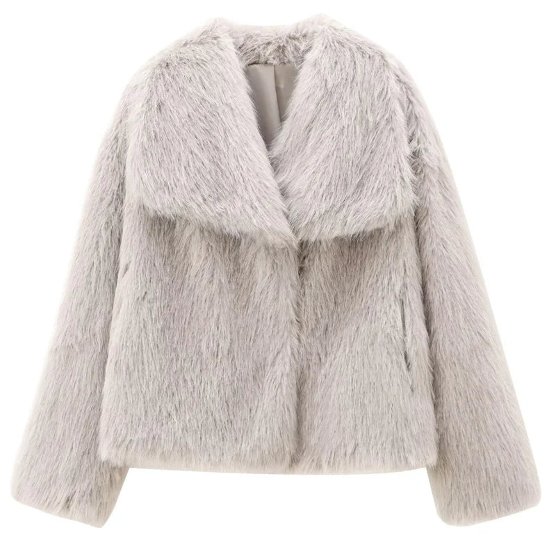 Women's Fur Coat Plush Burgundy Bomber Jacket Solid Crop Jacket Winter Coats