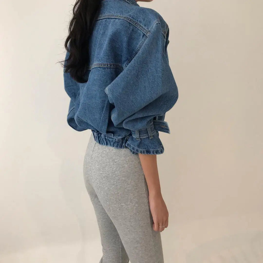 Denim Coats Jackets Women Puff Long Sleeve Y2k Clothes Cropped Jacket