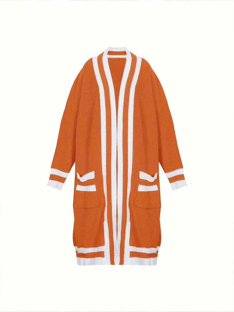 Plus Size Women's Long Sleeve V-Neck Maxi Cardigan Button Down Thick Casual Cardigan