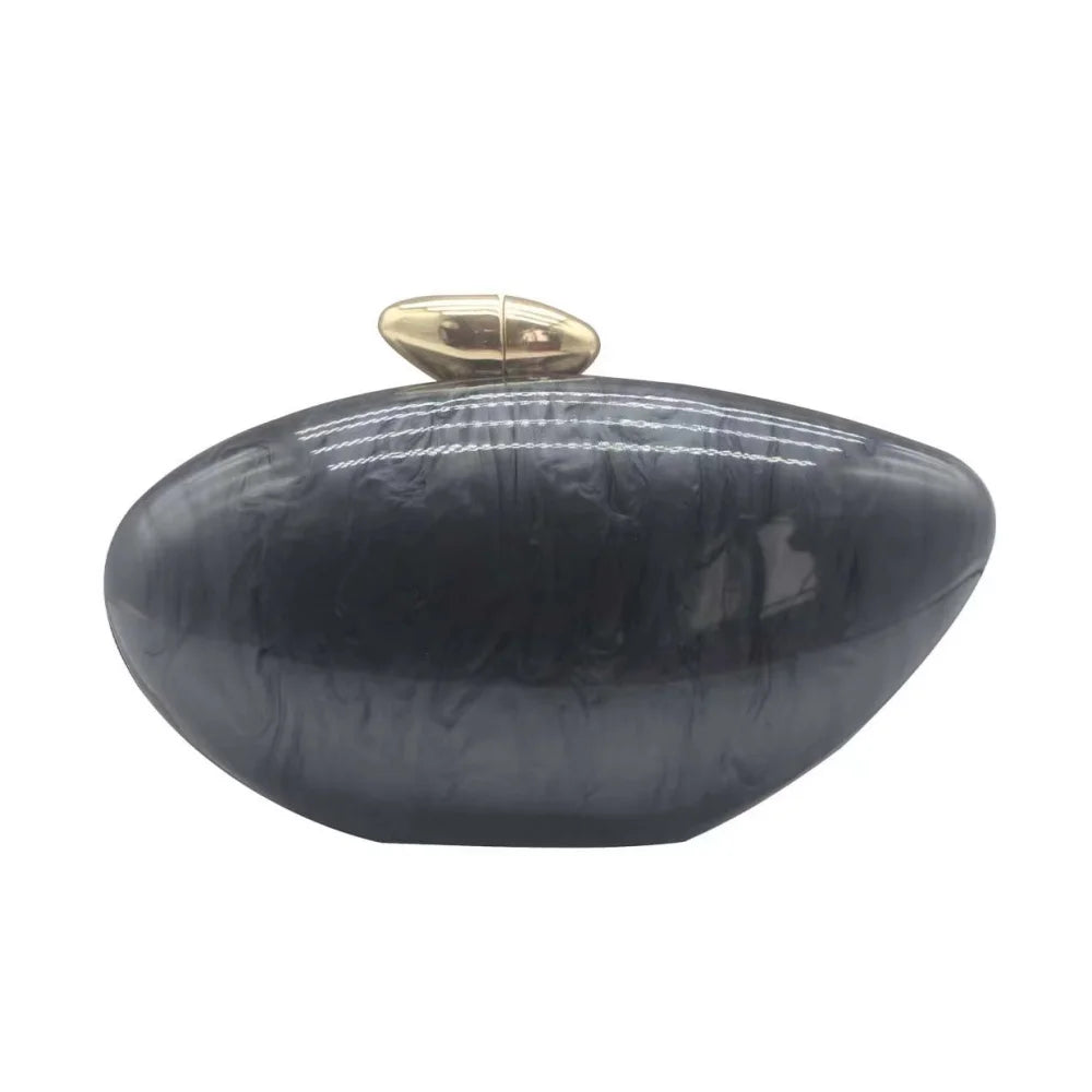 Shell Brand Pearl Brown Marble Acrylic Box Clutches Evening Bag Bridal Hand Bag