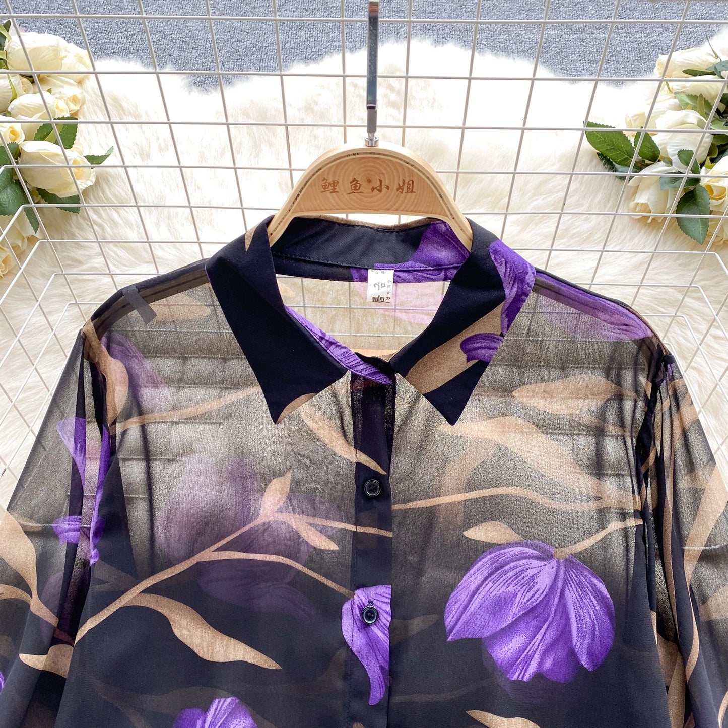 Floral Print Women Shirt Summer Lantern Sleeve Retro French Loose Blouse