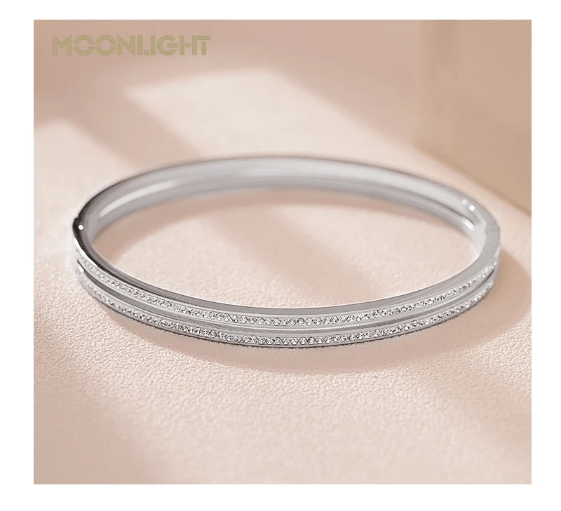 Trendy Titanium Steel Cubic Zirconia Cuff Bangles for Women
