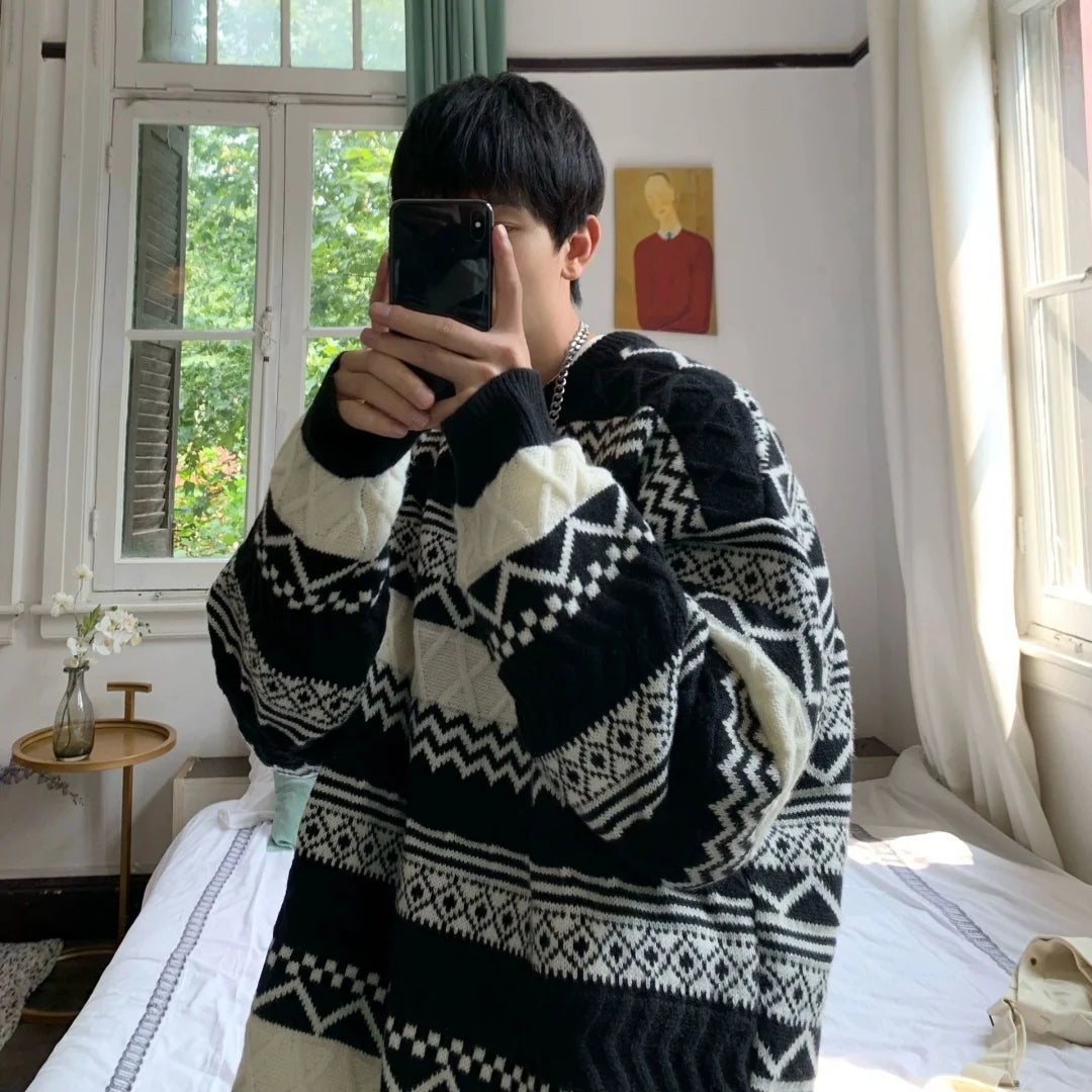 Unisex Retro Thickened Vintage Christmas Sweater Couple Matching Winter Clothes Ugly Sweater