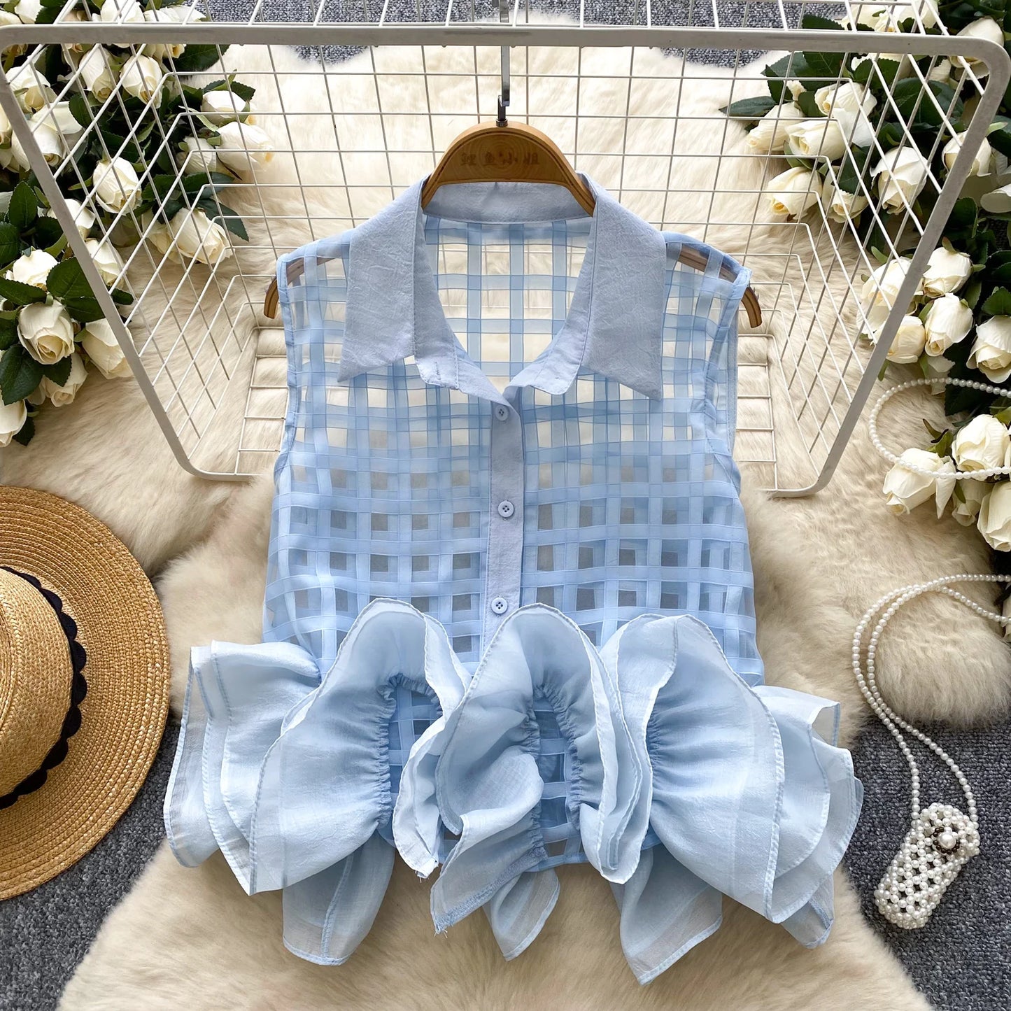 Vintage Bandage Lace Sleeveless Blouse Slim Elegant Korean Fashion Sexy Shirt