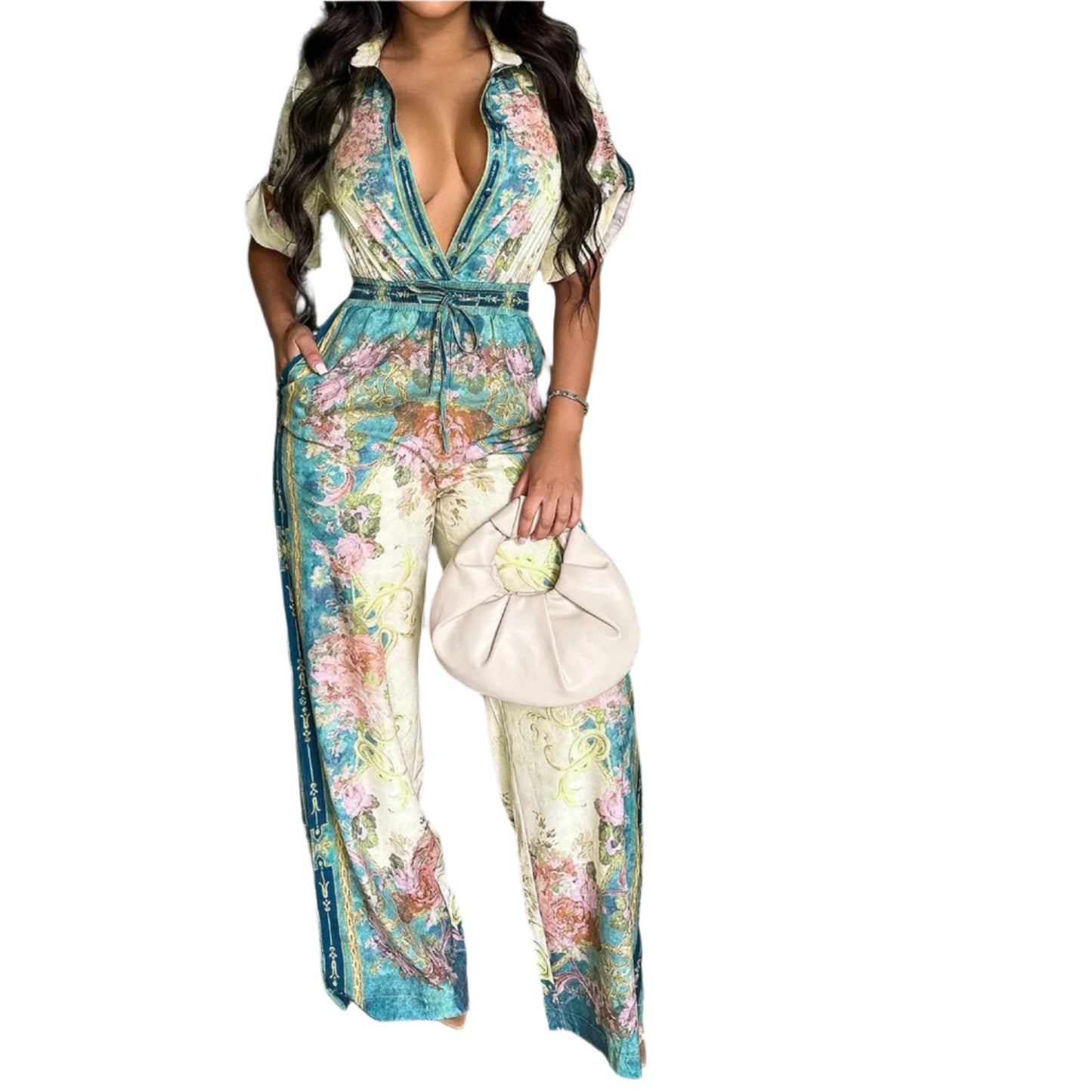 Women Floral Printed Vintage Style Wide Leg Jumpsuits Playsuit One Piece Suit Romper
