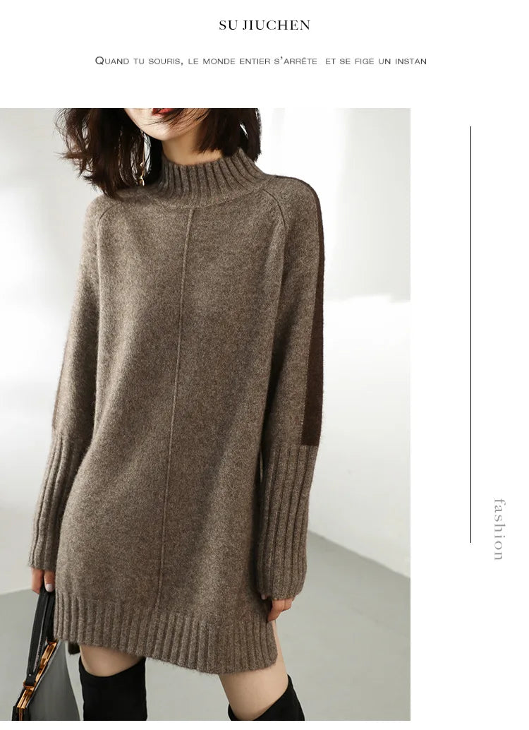Turtleneck Knitted Sweater Women Pullovers Thick Jumpers Wool Knit Crochet Y2k Sweater