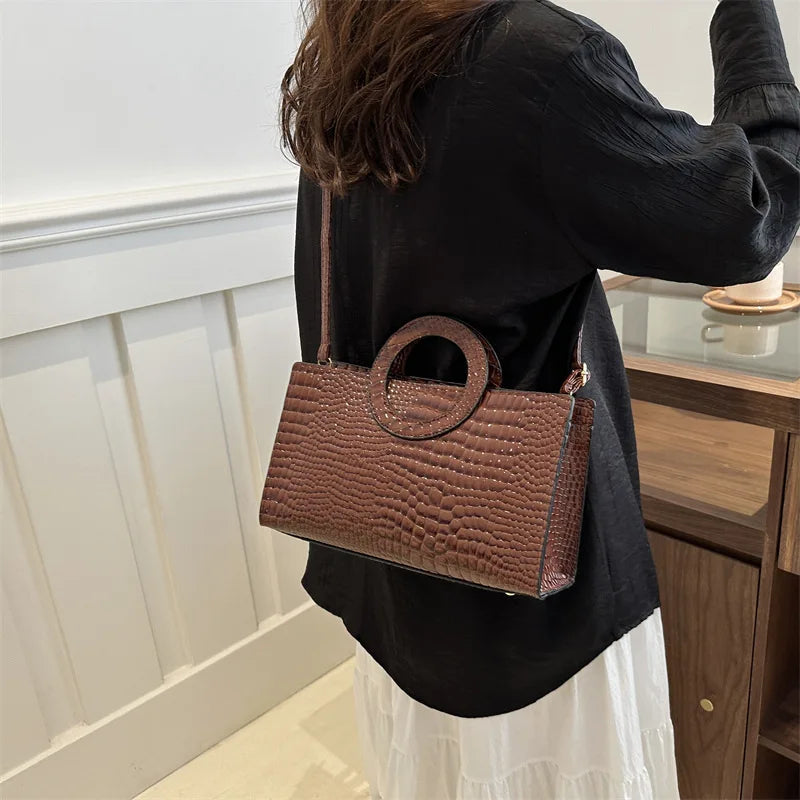 Women's Crocodile Pattern PU Leather Handbags Green Square Bag