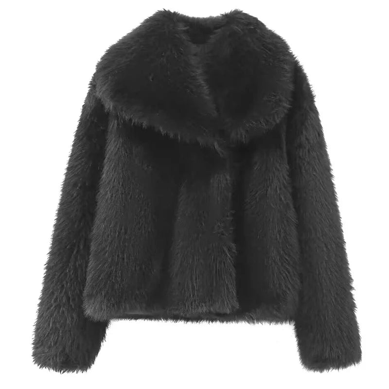 Women's Fur Coat Plush Burgundy Bomber Jacket Solid Crop Jacket Winter Coats