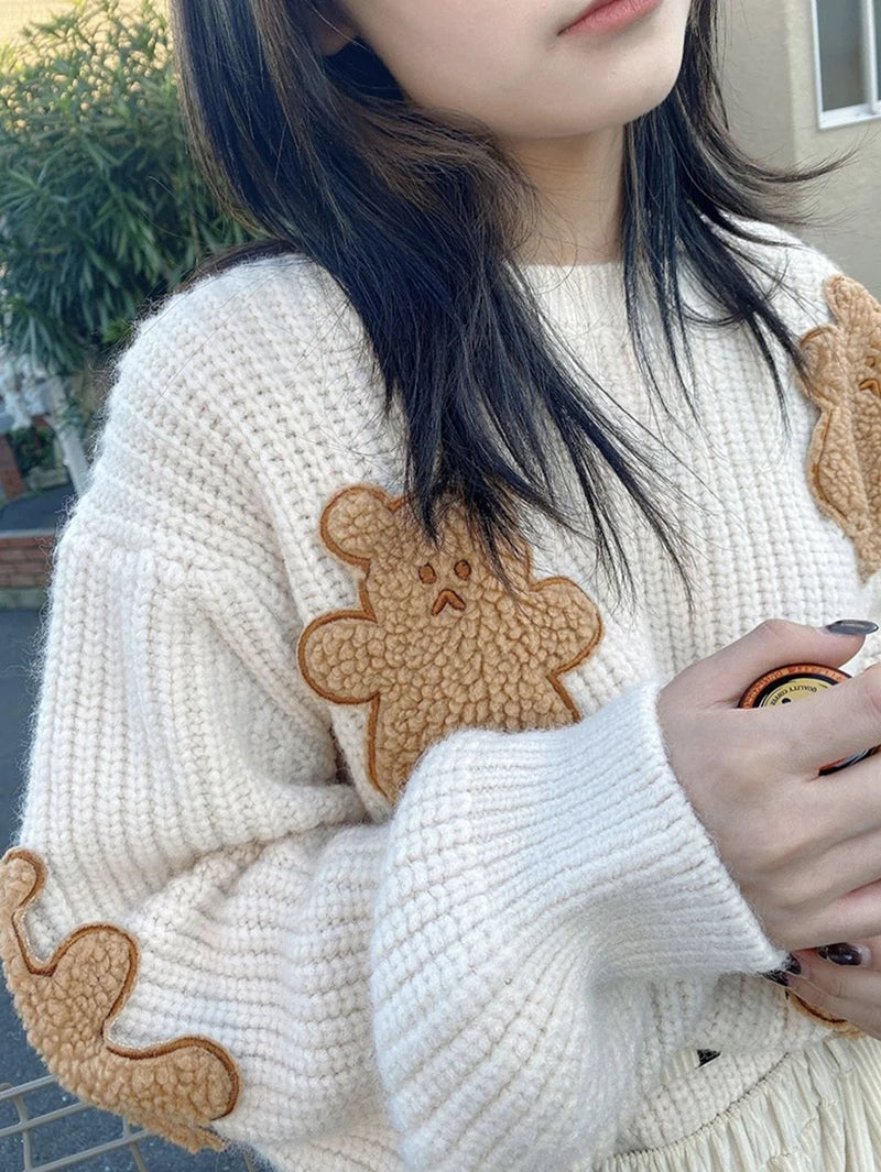 Sweet Cartoon Bear Sweater Women Cute Knitted Pullover Oversized Knitwear