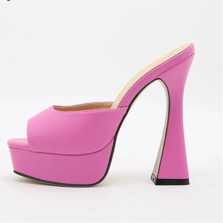 Women Platform Slippers Slides Summer Peep Toe Square Heels 13cm Gladiator Sandals