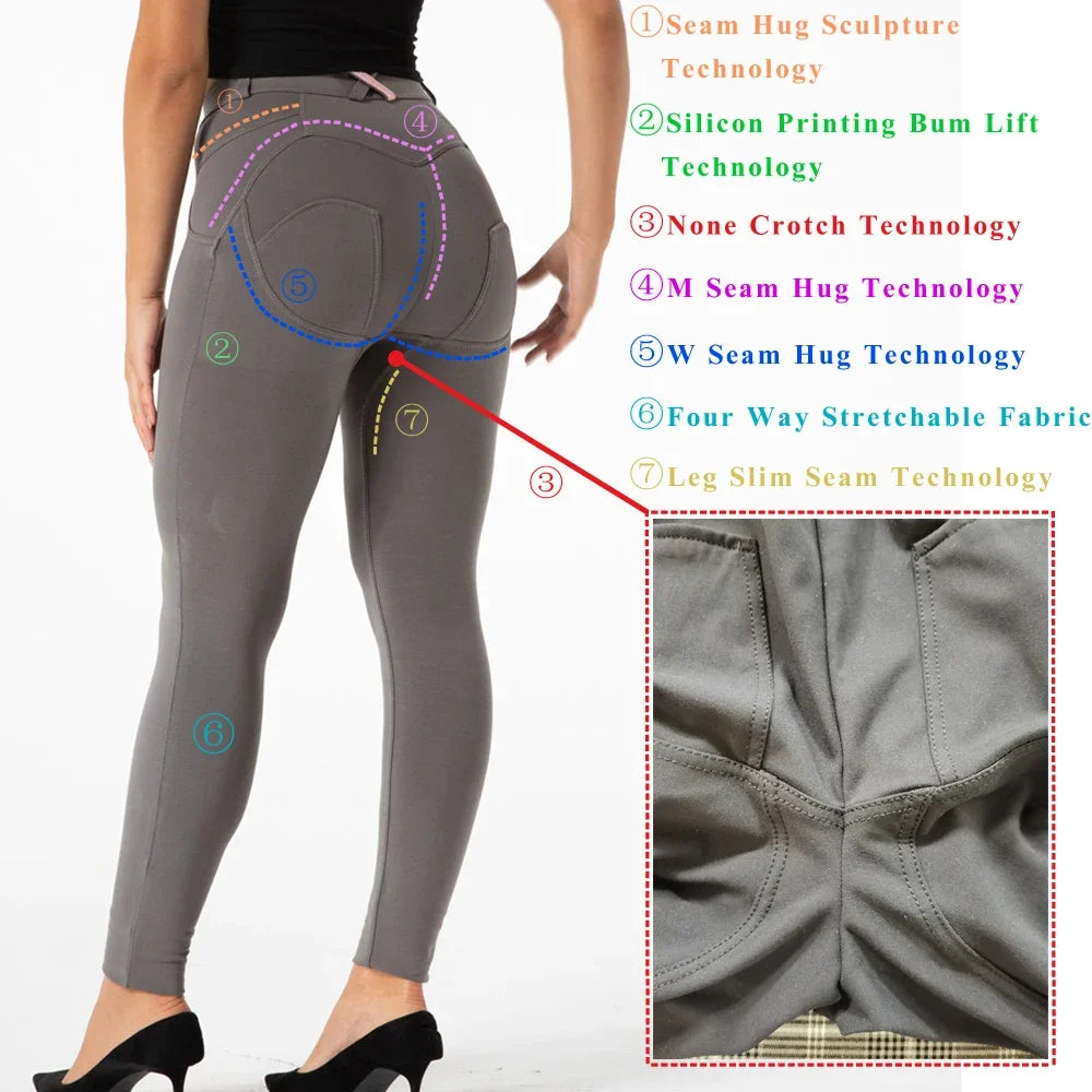Glossy Pants High-Waisted Metallic Leather Leggings Scrunch Butt Pants for Women