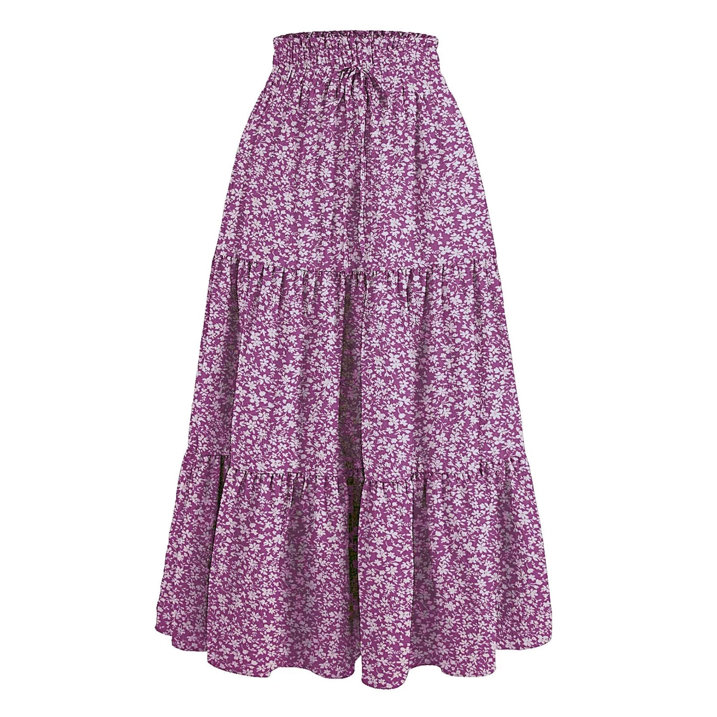 Women'S Boho Vintage Floral Print Maxi Skirt Elastic High Waist Pleated Flowy A Line Long Skirts