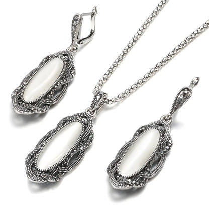 Hot Bohemian Big Opal Stone Earrings Necklace Jewelry Sets For Women
