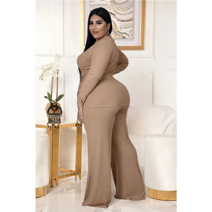 Plus Size Women's Clothing Two Piece Set Pure Color Matching Sets