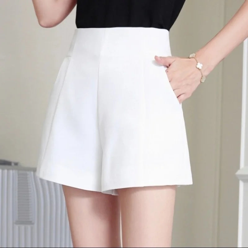 Spring Summer Casual High Waist A-line Shorts Loose Wide Leg Chiffon Shorts