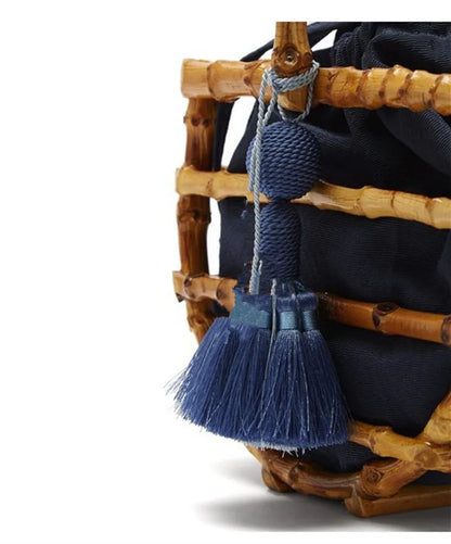 Luxury Women Tassel Woven Bag Bamboo Bag Stitching Hollow Bag
