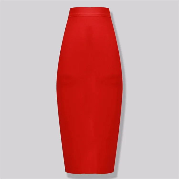 Women's Elastic Candy Color Bandage Skirt Bodycon Midi Calf Pencil Skirt For Elegant Ladies