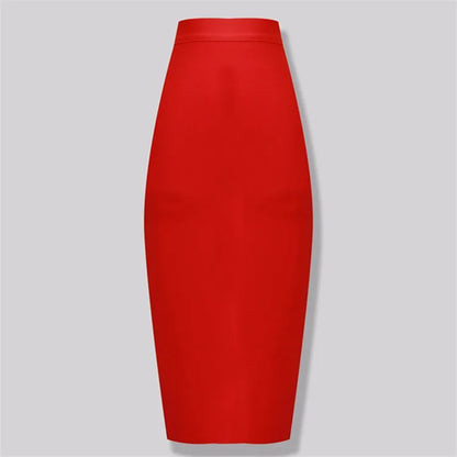 Women's Elastic Candy Color Bandage Skirt Bodycon Midi Calf Pencil Skirt For Elegant Ladies